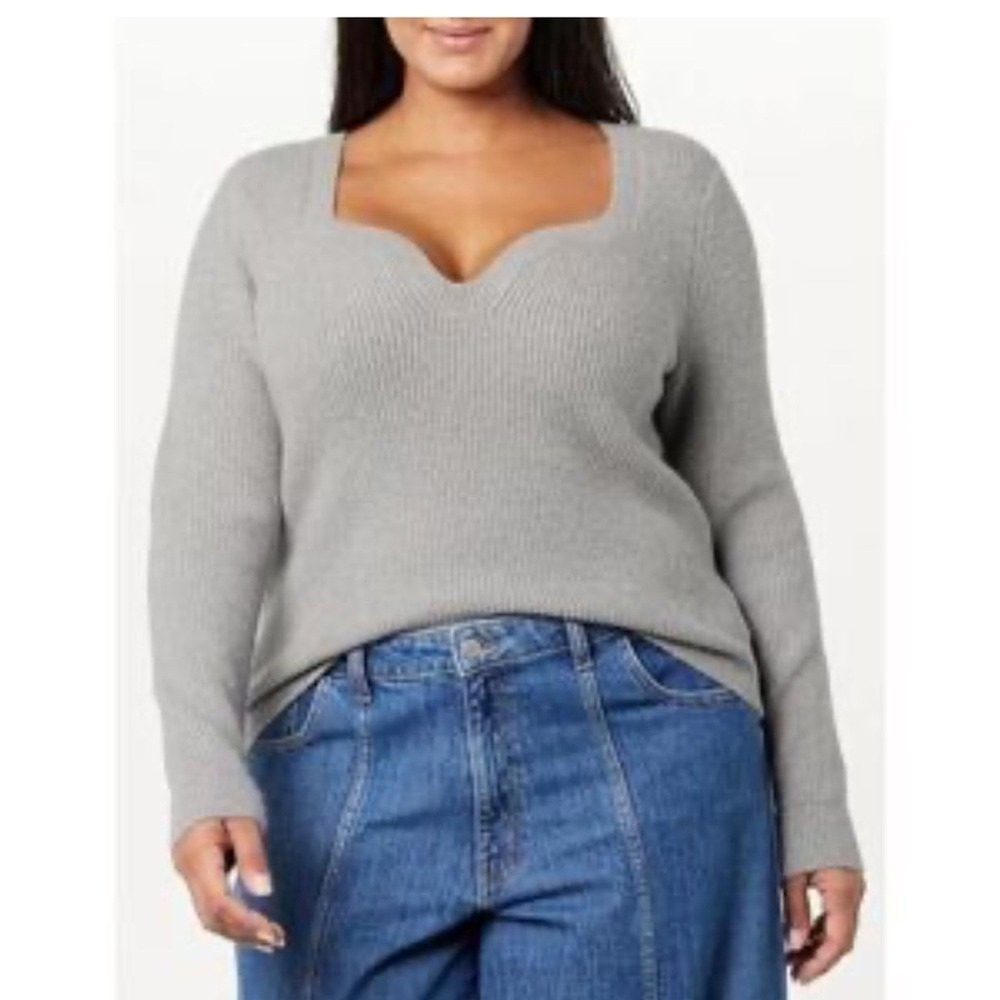 NWT The Drop Womens Gray Ribbed Sweetheart Neckline Long Sleeve Sweater Large